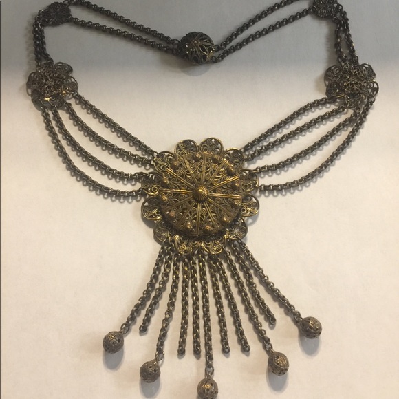 Etruscan Brass Filigree Necklace